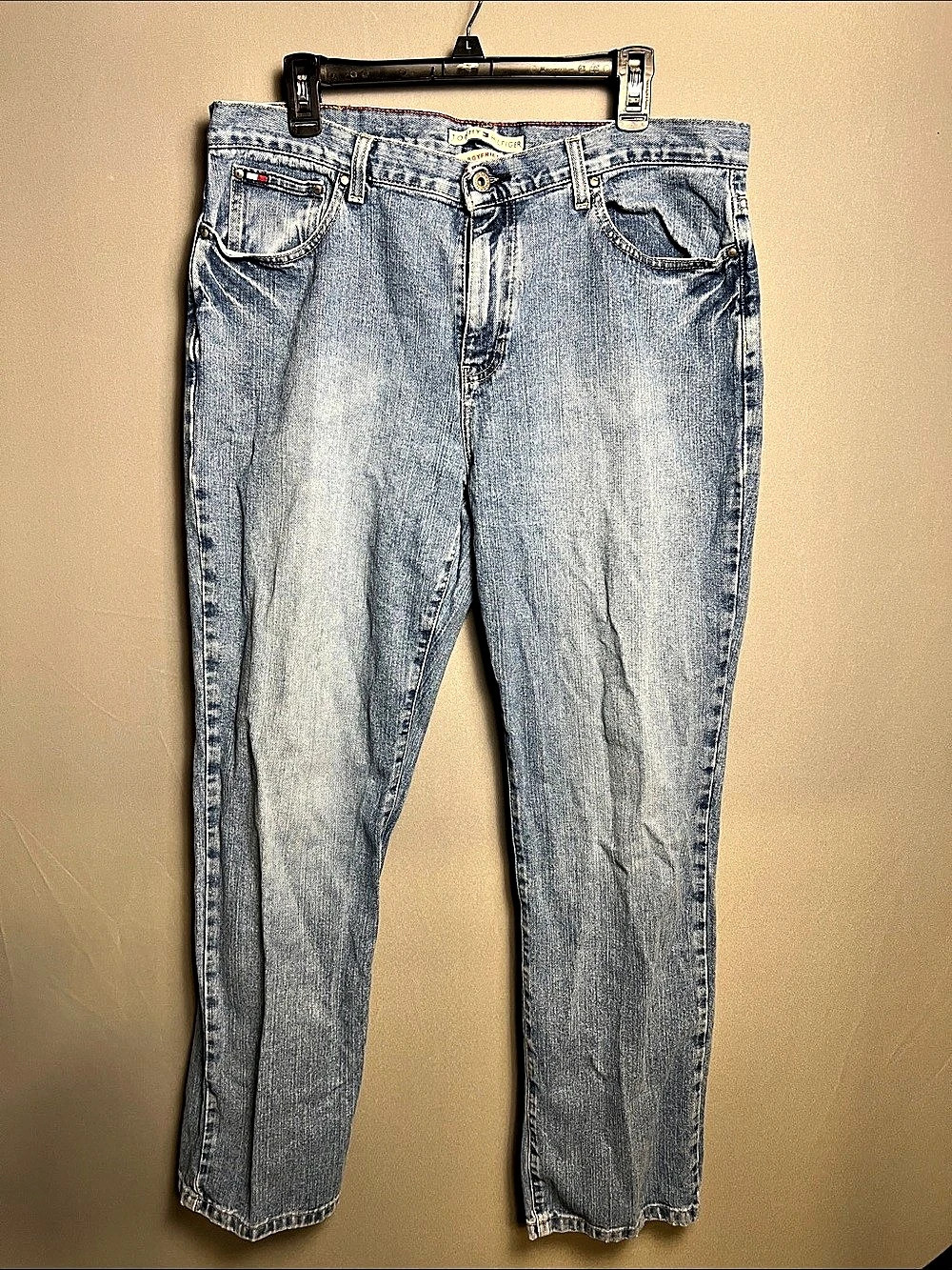 Tommy Hilfiger Boyfriend Jeans Women's 18 Blue Denim Relaxed Fit Distressed